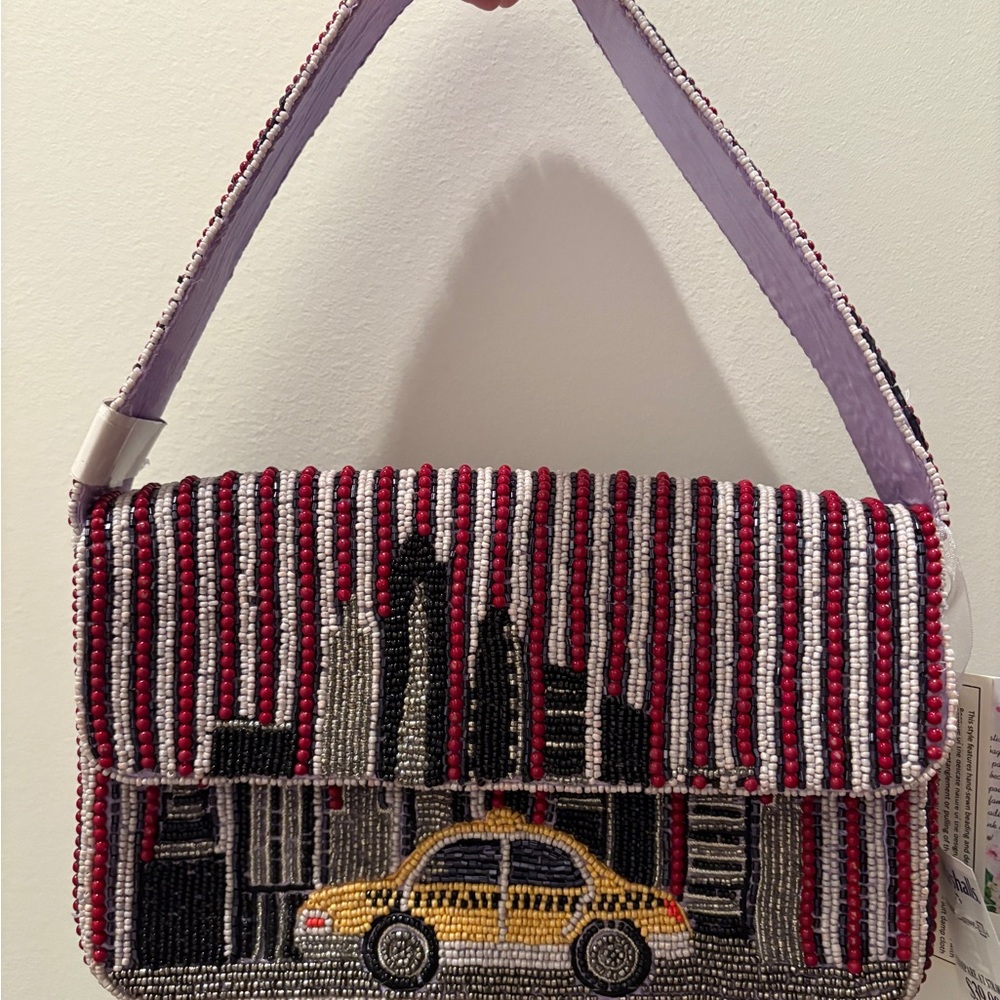 Cityscape and Taxi Cab Beaded Bag